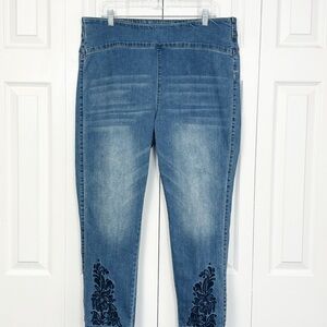 Woman Within Blue Denim Stretch Pull-On Embroidered Jegging Jeans 18W